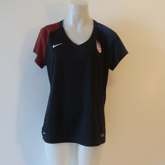 Womens Nike Dri-Fit Black Red Blue 2016 USA Soccer Rio V-Neck Activewear Top XL* - Picture 2 of 8